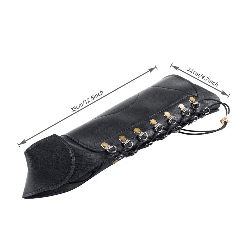 Windfulogo PU Leather Archery Arm Guard Hand Protector Brace Longbow Hunting Shooting Black for Women & Men - Image 4